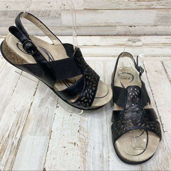 Abeo Bria Leather Sandals Women's Size 6 Black Laser Cut Back Strap - Picture 1 of 10